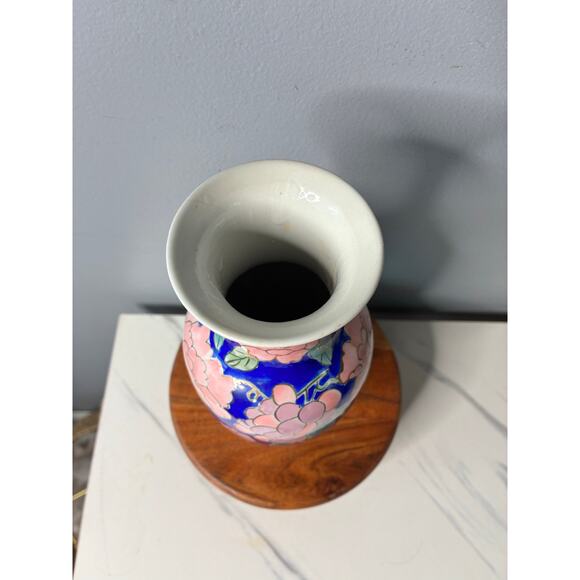 Blue Floral Porcelain Vase Hand-Painted Style | Made in China Decorative Accent - Picture 4 of 5